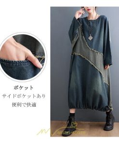 デニムワンピース | デニム ワンピース 春 秋 長袖 レディース カジュアル ひざ下 ミモレ丈 ゆったり 体型カバー ワンピ おしゃれ ワンピース 可愛い 大きいサイズ