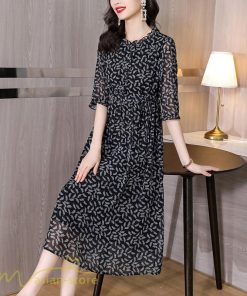 ミディアム | Aラインワンピース ワンピース 半袖 柄 フェミニン カジュアル 大きいサイズ 4L ワンピ きれいめ 夏新作 体型カバー 夏物 ミディアムワンピース 大人 フレア