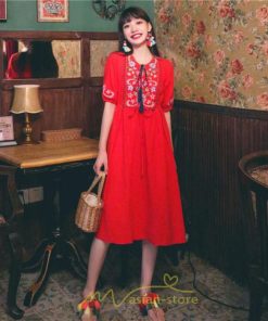 マキシ | ワンピース レディース 刺繍 綿麻 レトロ調 インスタ映え ナチュラル エスニック風 民族風 ボヘミアン 柔らかい SNS映え リゾート 赤 黄色 撮影 白