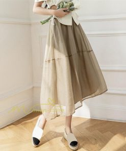 送料無料SALE | スカート 夏 Aラインスカート 切り替え 無地 ウエストゴム 膝下丈 ハイウエスト ミモレ丈 裏地付き プリンセス 可愛い 30代40代 サマー 女っぽい 軽量 ふんわり