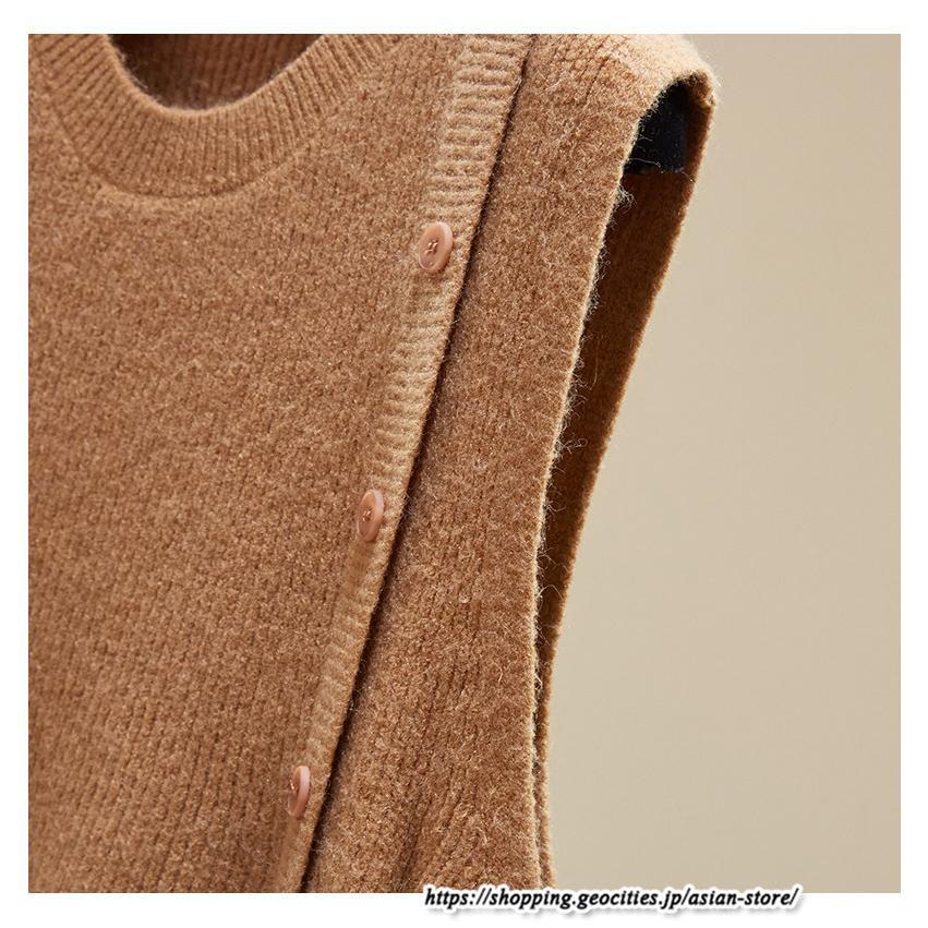 ベスト | ニットレディース トップス Uネック タンクトップ ノースリーブ 袖なし インナー ニット 女ニット セーター 20代30代 レイヤード風 重ね着風