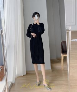 ニットワンピース | シンプル 秋冬 ベーシック 無地 膝丈 ミディアム丈 着痩せ スリット お出かけ 旅行 デート 送料無料 20代30代40代50代 女子会