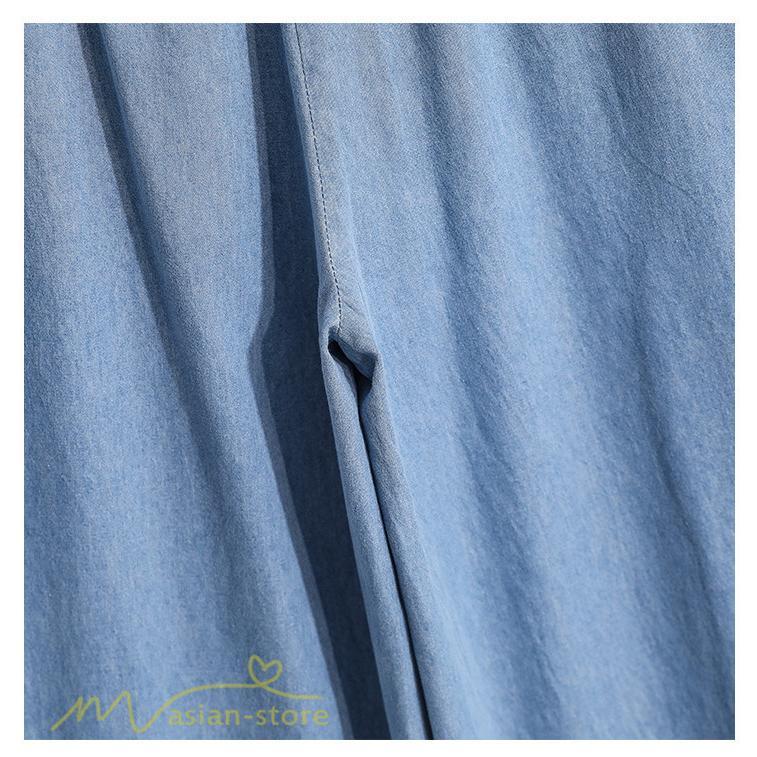 ジーンズ、デニム | ワイドパンツ レディース ガウチョパンツ デニム ゆったり デニムパンツ ジーンズ ジーパン 薄手 春秋コーデ 大きいサイズ ひも付き 女性着 日常感 上品 着回し