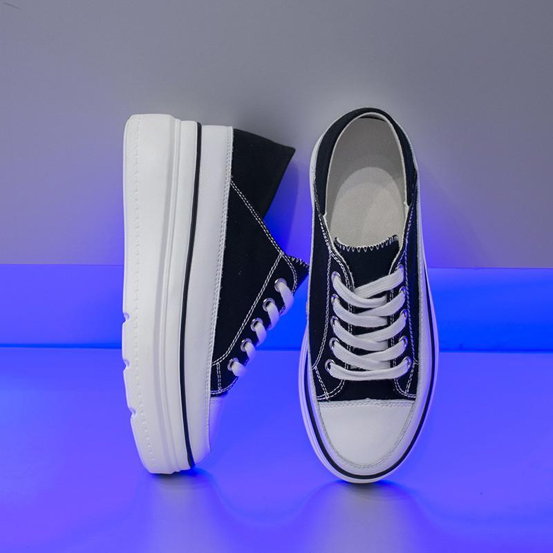 スニーカー | 厚底シューズ キャンバス厚底レディース レースアップ ラウンドトゥ 滑り止めソール ウォーキングシューズ スニーカー スポーツ