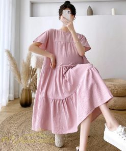 ワンピース | マタニティレディース 着痩せ 無地 ゆる上品 半袖 大きいサイズ 韓国風 Aライン マタニティウェア サマー妊婦服