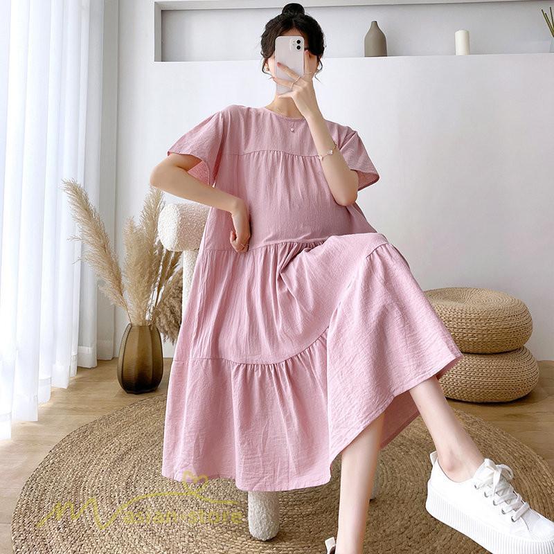 ワンピース | マタニティレディース 着痩せ 無地 ゆる上品 半袖 大きいサイズ 韓国風 Aライン マタニティウェア サマー妊婦服