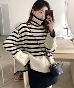 ニット・セーター | タートルネックボーダーニットトップス冬服