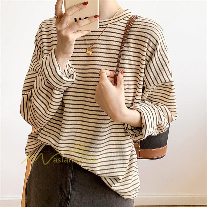 tシャツ・カットソー | Tシャツ レディース トップス 長袖 カットソー ボーダー シンプル ボートネック ストライプ柄 20代30代40代50代 着回し 通勤通学 お出かけ カジュアル 着痩せ