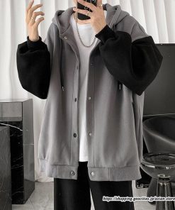 パーカー ジャケット コート | パーカー メンズ カーディガン 長袖 アウター トップス ジャケット 羽織り ボタン ドッキング ポケット フード付き パーカ ボリューム袖 ゆったり 秋物 秋冬