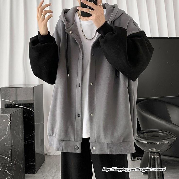 パーカー ジャケット コート | パーカー メンズ カーディガン 長袖 アウター トップス ジャケット 羽織り ボタン ドッキング ポケット フード付き パーカ ボリューム袖 ゆったり 秋物 秋冬