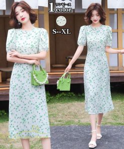 ミディアム | サマーワンピース レディース 着痩せ 半袖 花柄 ワンピース バックファスナー ワンピース 膝丈 ミディアムワンピース 上品 通勤通学 30代 上品 40代 お出かけ