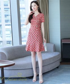 ミディアム | ワンピース チェック柄 レディース 膝丈 カジュアルワンピース Aライン フレア おしゃれ 上品 大きいサイズ きれいめ 夏服 上品 サマーワンピース エレガント
