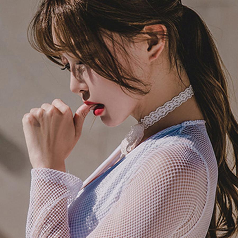 ビキニ | カシュクール 長袖 体型カバー メッシュ 背中見せ【ネ Vネック ワンピース 水着 オールインワン 水着 セクシー 水着 レディース