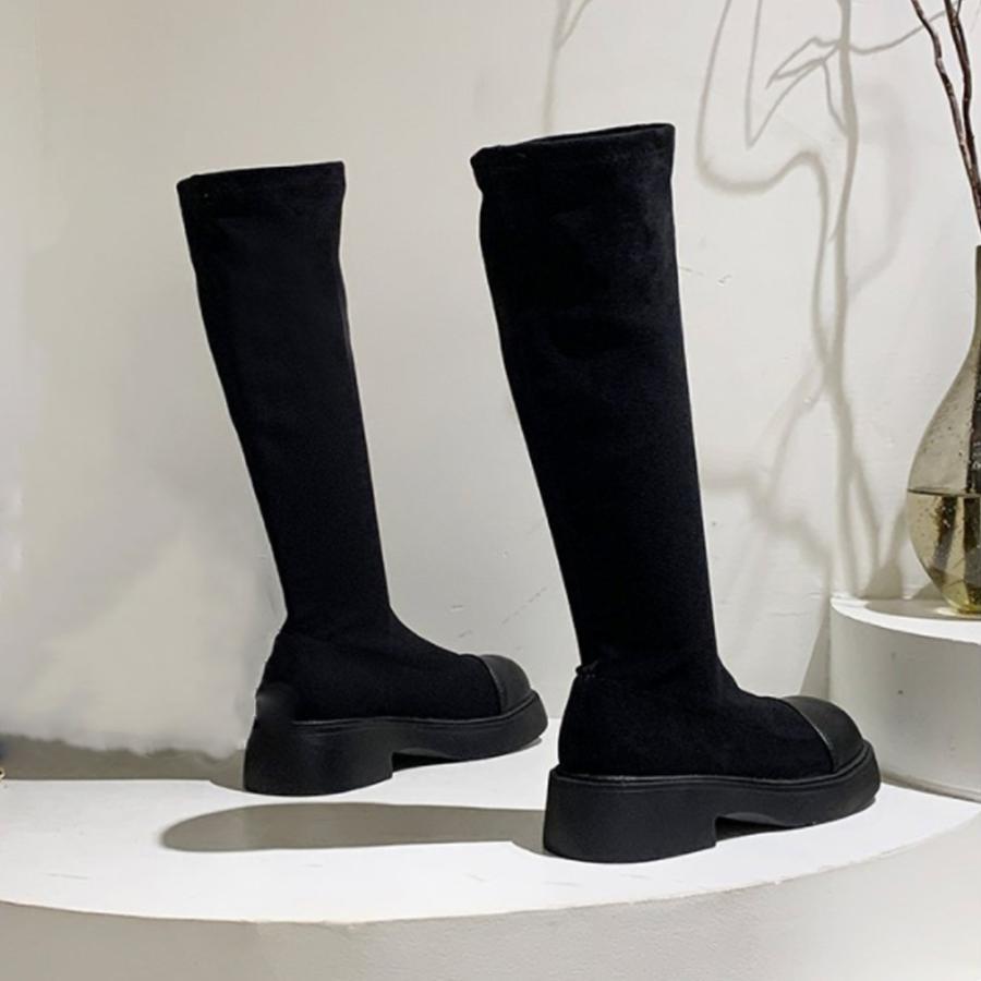 ニーハイブーツ | ロングブーツ ラウンドトゥ 厚底ブーツ
