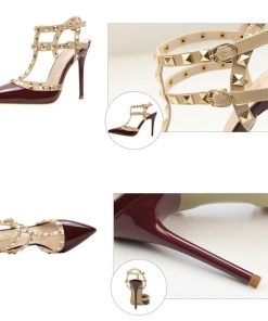 サンダル | ハイヒール キャバパンプス レディース パーティー アンクルストラップ結婚式靴 スタッズpumpsポインテッドトゥ サンダルパンプス