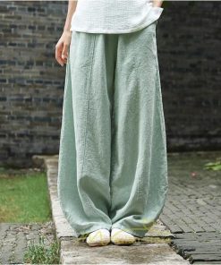 ワイドパンツ | 夏パンツ レディース パフパンツ ロングパンツ 綿麻パンツ 涼しい ゆったり ウエストゴム 可愛い 20代30代40代50代60代 無地 大人 大きめ