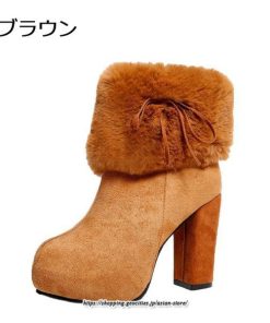 ブーツ | ショートレディース ハイヒール 10cmヒール 厚底 冬用 保温防寒 スエード調 ファー 靴 冬靴 太めヒール シューズ サイドジッパー 痛くない
