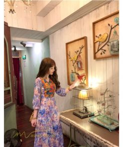 マキシ | ロングワンピース 五分袖 夏ワンピース 秋新作 Aラインワンピース マキシワンピース 刺繍 花柄 プリント 切り替え 旅行 30代40代 ワンピース ダンス 舞台 可愛い