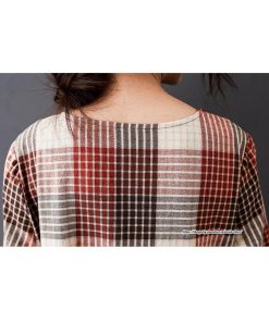 マキシ | チェック柄ワンピースリネン風 長袖ワンピース 30代レディース秋物長袖 綿麻風 ゆったり ゆるシルエット 大人 可愛い 通学通勤 リネンワンピ チェック柄 50代