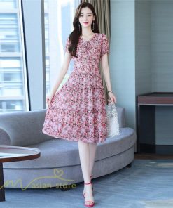 ミディアム | ワンピース レディース Aライン カジュアル Vネック サマー 半袖 ひざ丈 ミディアムワンピース 大きいサイズ 上品 花柄 着痩せ サマーワンピース 夏服