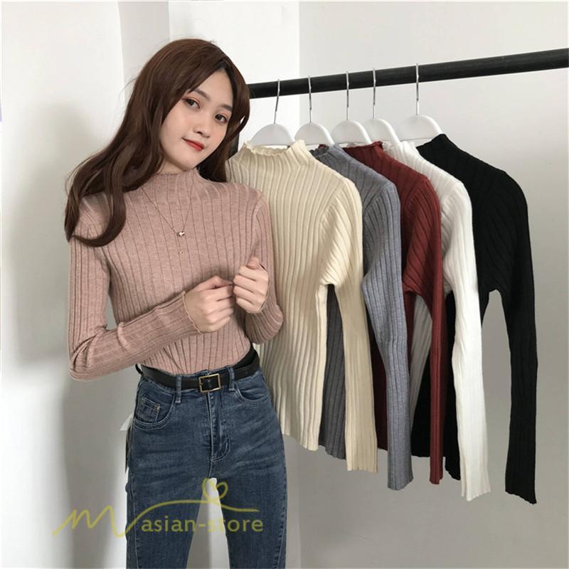 ニット・セーター | 秋 冬 ニット セーター 長袖 プチハイネック レディース トップス 無地 洗えるニット お洒落 シンプル トレンド ゆるシルエットインナー 上品 OL きれいめ 通勤