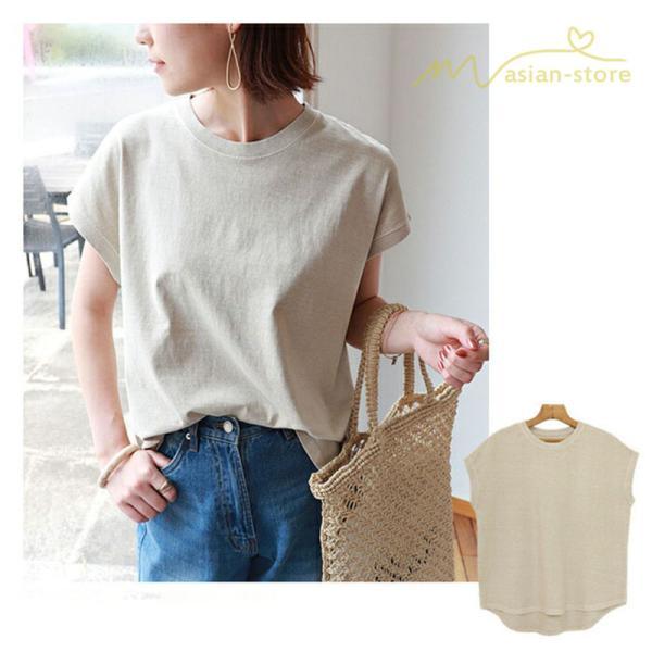 tシャツ・カットソー | Tシャツ Tシャツ レディース トップス ピグメント加工 フレンチスリーブ Tシャツ カットソー スリット 半袖 カジュアル 女性着 無地 普段 トップス シンプル