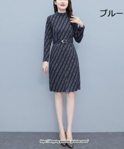 マキシ | ワンピース レディース 柄 大きいサイズ 膝丈 長袖 きれいめ 30代 40代 50代 着やせ 上品 キレイめ レトロ風 オシャレ カジュアル 春秋冬