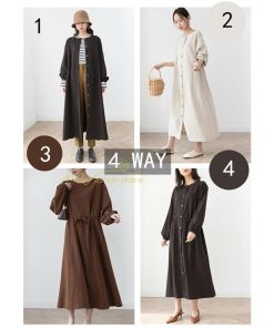 マキシ | 長袖ワンピース ワンピース レディース 秋物 羽織り カーディガン ロングワンピ ミモレ丈 4way 大人 上品感 無地 30代40代 リボン パフスリーブ 二次会