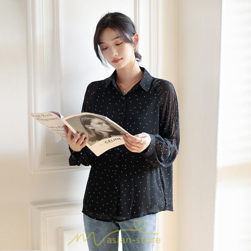 シャツ・ブラウス | ブラウス レディース きれいめ 40代 春秋新作 オシャレブラウス シャツ 長袖トップス Vネックブラウス 大人 シャツ30代 ゆったり 通勤 50代 ドット柄
