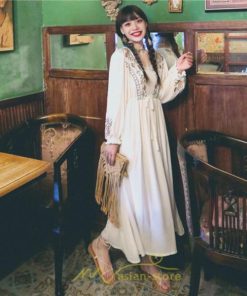 マキシ | ロングワンピース レディース ワンピ 夏 秋 長袖 可愛い 部屋着 リゾート Vネック 綿麻 花柄 高見え 旅行 20代30代40代 エスニック風 細見え レトロ風 お泊り