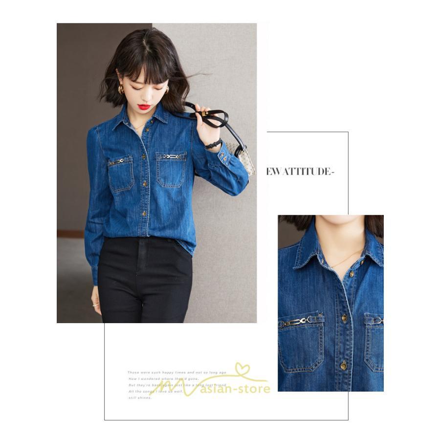 シャツ・ブラウス | デニムシャツ レディース 長袖 羽織り シャツ デニム 秋 冬 かっこいい 40代 30代 20代 おしゃれ 可愛い お出かけ オシャレ キレイめ 上品 着痩せ