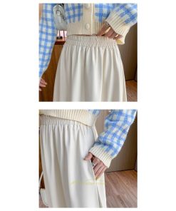 スカート | Pu秋冬 合皮ロングウエストゴム Aラインゆったり 体型カバー ハイウエスト 大人 無地 通学通勤 フレア 広い幅 可愛い