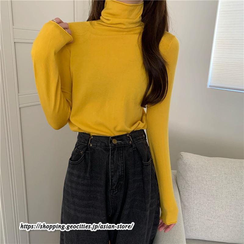 ニット・セーター | カットソー ニット レディース ハイネック 長袖 秋冬 春 トップス スリム ストレッチ インナー 無地 プルオーバー 通学通勤 長袖ニット 着痩せ 長袖カットソー