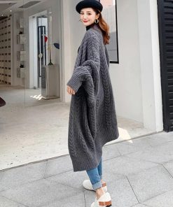 ニット・セーター | ロング丈 ケーブル編みカーデ 体型カバー 秋冬 韓国風 厚手 ニットカーディガン レディース コーディガン ライトアウター