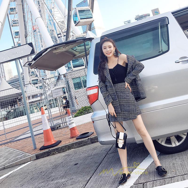 スカートスーツ | セットアップ レディース フォーマルスーツ 千鳥格子柄 アウター スカート ミニ丈 通勤 OL きれいめ オフィス 結婚式 入学 カジュアル