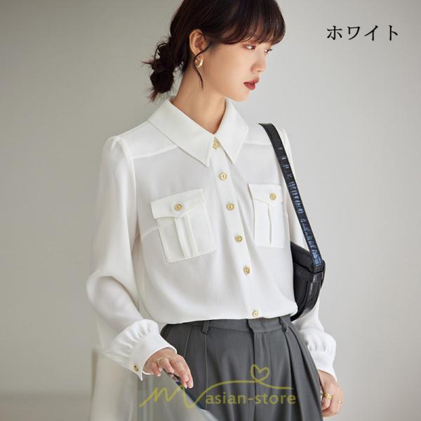 シャツ・ブラウス | ブラウス レディース オフィス 白 フォーマル 長袖 おしゃれ シャツ カジュアル 制服 レギュラー 着回し オフィス 胸ポケット OL 秋服 キレイめ 通勤