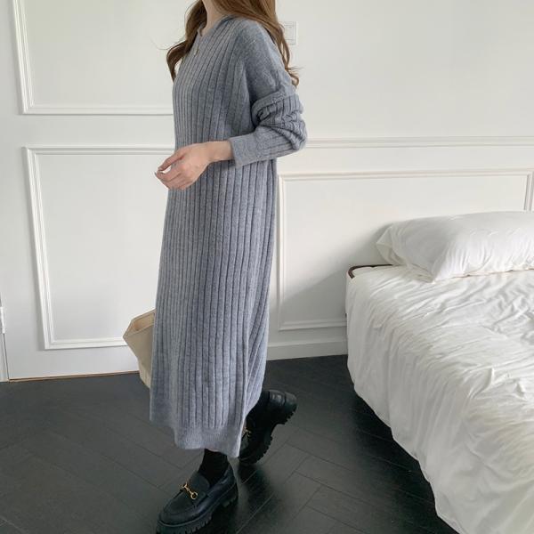 ニットワンピース | ワンピース 秋冬 太めリブニット ロングワンピース ミモレ丈 無地 フード付き 帽子 ストレッチ 大人 セーター 50代 長袖 20代30代 アウター