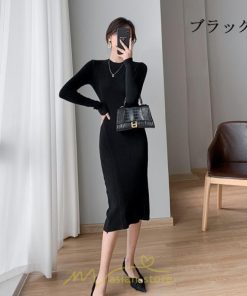 ニットワンピース | タイト ワンピース ニット レディース 秋冬 ワンピース 結婚式 ミモレ丈 ロング丈 着痩せ 通勤 上品 オフィス 高級感 おしゃれ 暖か