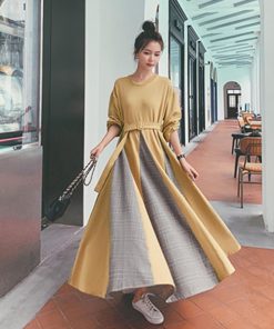 ワンピース | ロング春 異素材フレアワンピ