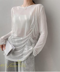 tシャツ・カットソー | Tシャツ Tシャツ レディース 無地 長袖 トップス カジュアルTシャツ おしゃれ クルーネック 秋服 夏秋 インナー 日常感 大きいサイズ 薄手 タック ゆったり 上品