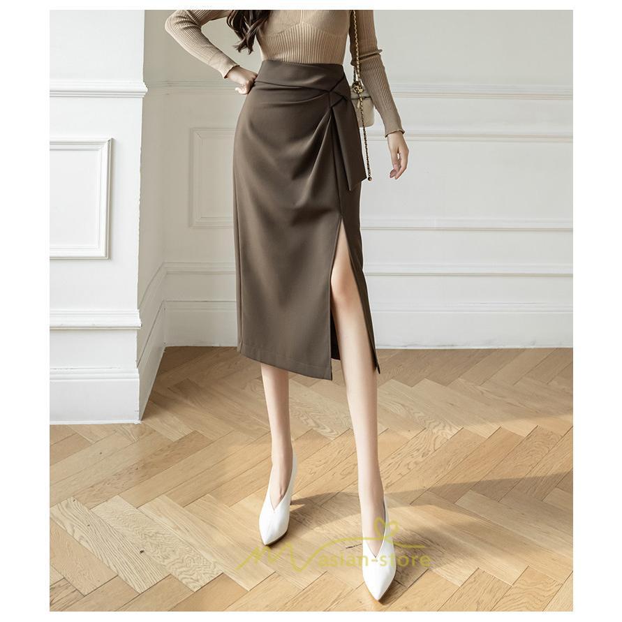 スカート | レディース ロング ミモレ丈 大人 スリット 秋冬 ロング丈 Aライン ハイウエスト 秋冬 無地 着痩せ お出かけ 2022 暖か 通勤 お呼ばれ フェミニン