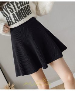 スカート | レディース ボトムス ミニ丈 ひざ上 ウエストゴム 楽ちん ゆったり ニット 秋冬 韓国風 Aライン フレア デート 着痩せ 可愛い お出かけ 脚長効果