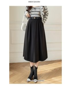 スカート | ロング レディース ロングフレア冬 ミモレ丈 暖かい ボトムス  ロング丈 ベルト付き 2022年秋冬 暖か 通学 通勤 ラシャ