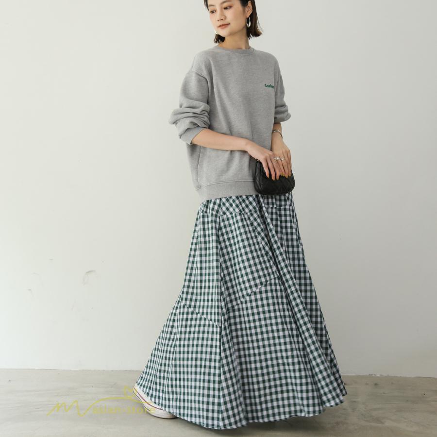 スカート | ロング夏新作 フレア切り替え チェック柄 20代30代 大人 40代50代 可愛い 60代 ゆったり 広い裾 ウエストゴム 6色 春 ダンス舞台 綿 春夏 秋