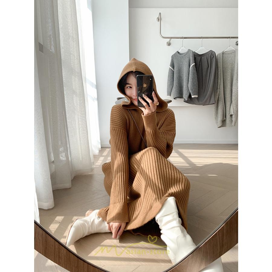 ニットワンピース | ワンピース 春 春服 レディース 長袖 ゆったり 秋 冬 ロング丈 可愛い おしゃれ 韓国風 着痩せ お出かけ 暖か 体型カバー 韓国ファッション