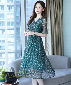 ミディアム | ワンピース レディース Aライン サマーワンピース 上品 着痩せ カジュアル 大きいサイズ 半袖 Vネック ミディアムワンピース ひざ丈 30代 気質 20代 40代