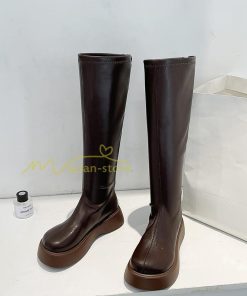 ロングブーツ | レディース ブーツ 秋冬 シューズ 靴 太ヒール チャンキーヒール 合皮ブーツ PUブーツ ロング靴 コスプレ くつ 後ろファスナー COS 大人