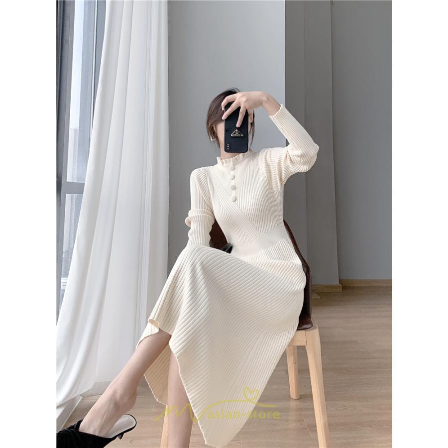 ニットワンピース | レディース 冬 きれいめ ロング おしゃれ 秋冬 長袖 送料無料 可愛い 着痩せ Aライン 20代30代40代50代 韓国風 ハイネック