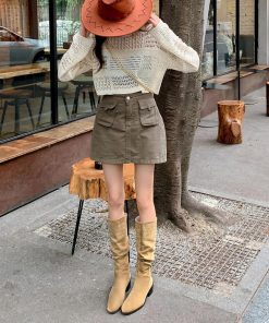 ニーハイブーツ | スエード調 ジョッキーブーツ ローヒール