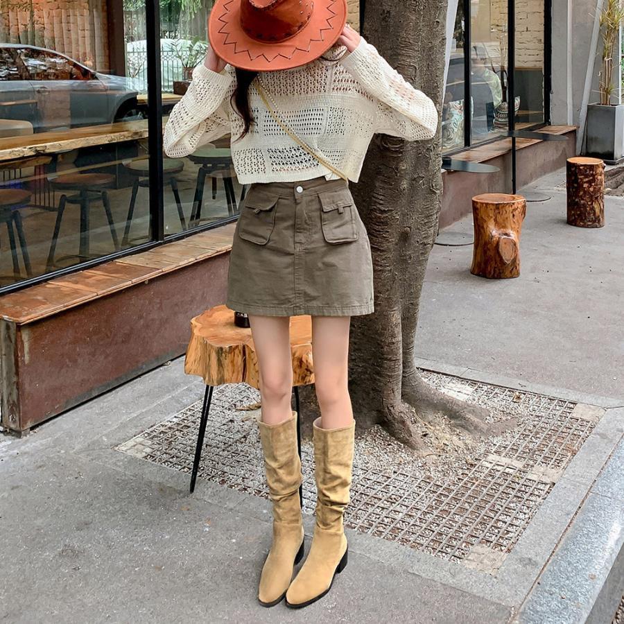 ニーハイブーツ | スエード調 ジョッキーブーツ ローヒール